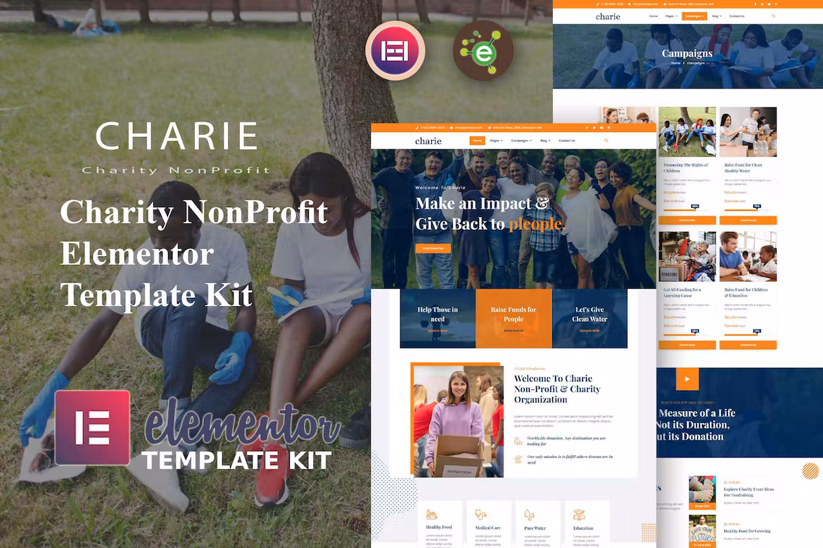 Charity NonProfit Elementor Template Kit - Charie