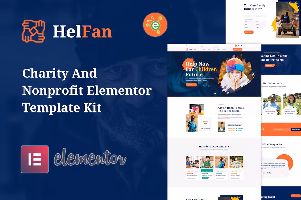 Charity and Nonprofit Elementor Template Kit - HelFan