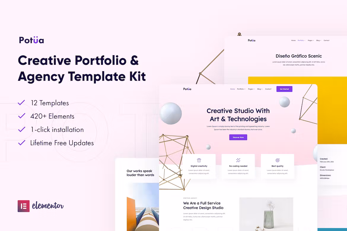 Creative Portfolio & Agency Elementor Template Kit - Potua