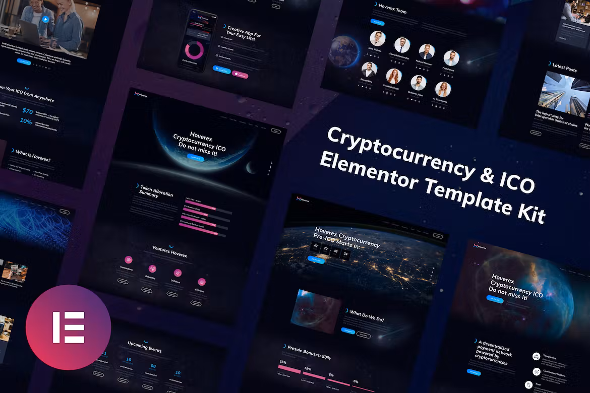Cryptocurrency & ICO Elementor Template Kit - Hoverex