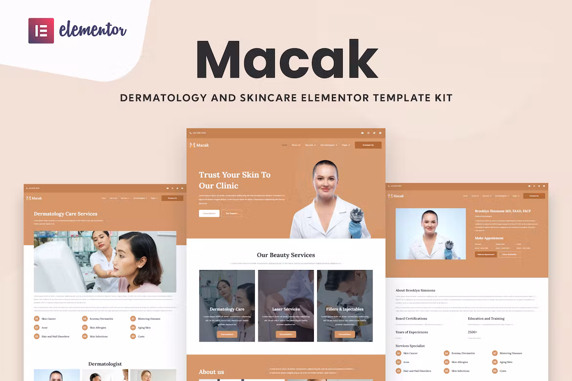 Dermatology Clinic Elementor Template Kit - Macak