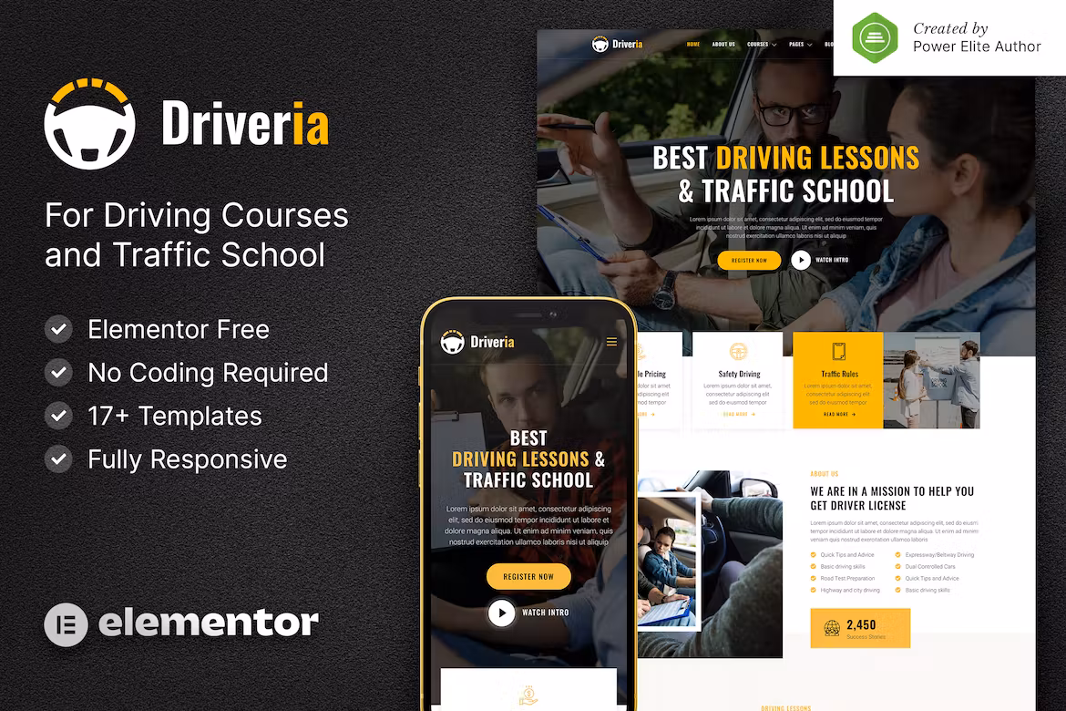 Driving Course & Traffic School Elementor Template Kit - Driveria