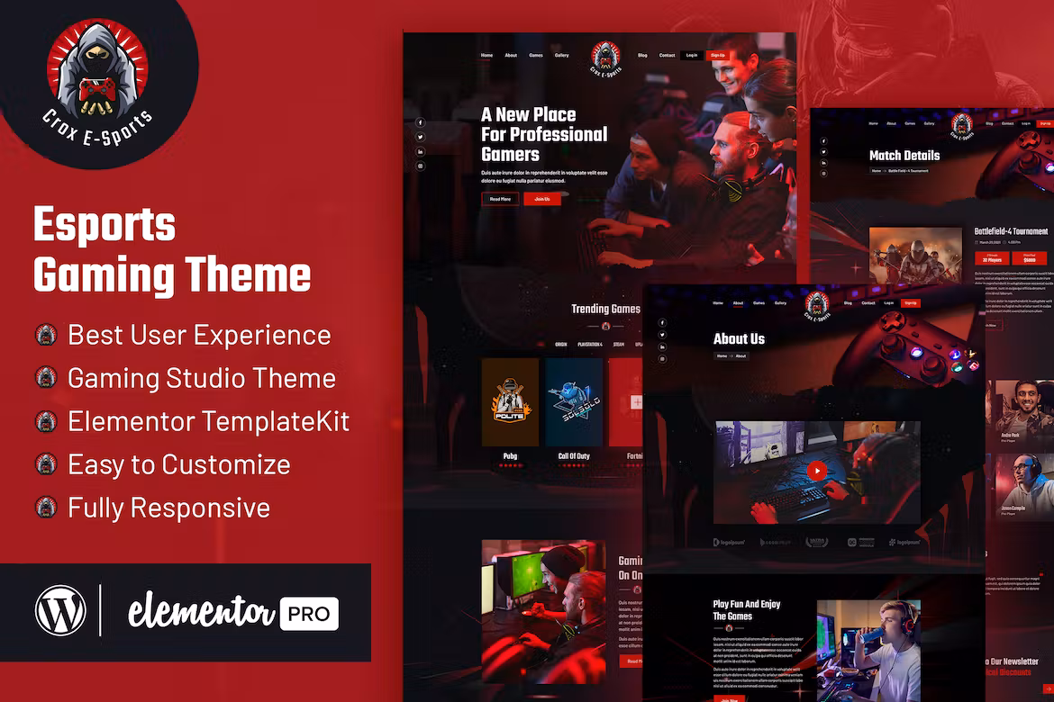 Esports & Gaming Elementor Template Kit - CROX