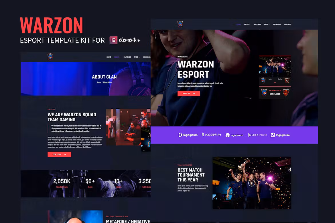 Esports Gaming Elementor Template Kit - Warzon
