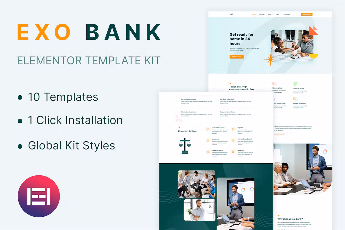 Financial Elementor Template Kit - Exobank