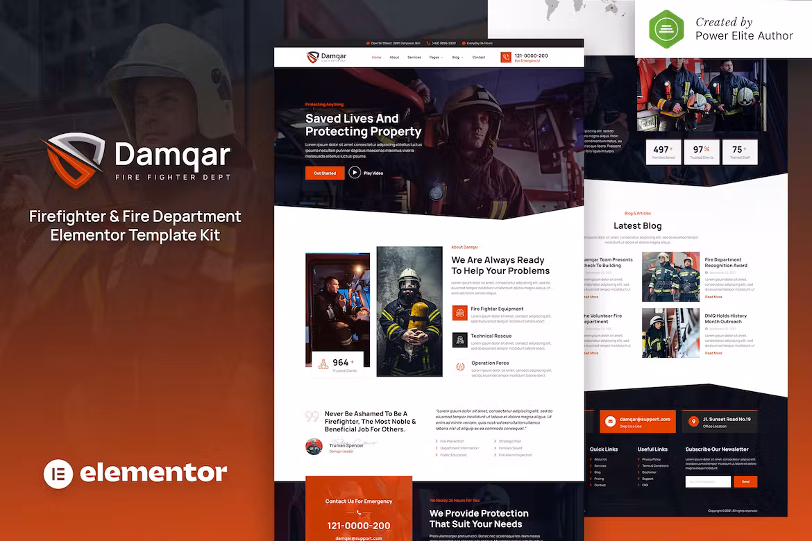 Firefighter & Fire Department Elementor Template Kit - Damqar