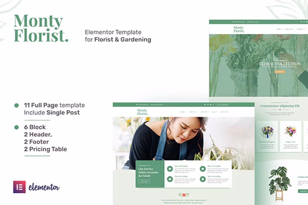 Flower Boutique & Decoration Elementor Template Kit - Monty Florist