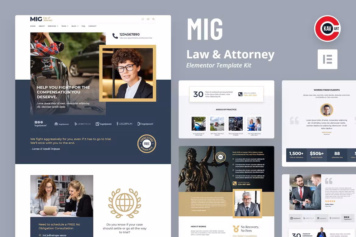 Law & Attorney Elementor Template Kit - Mig