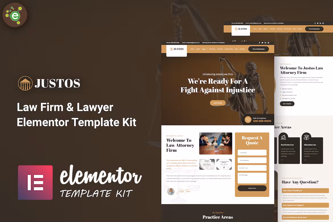 Law Firm & Lawyer Elementor Template Kit - Justos
