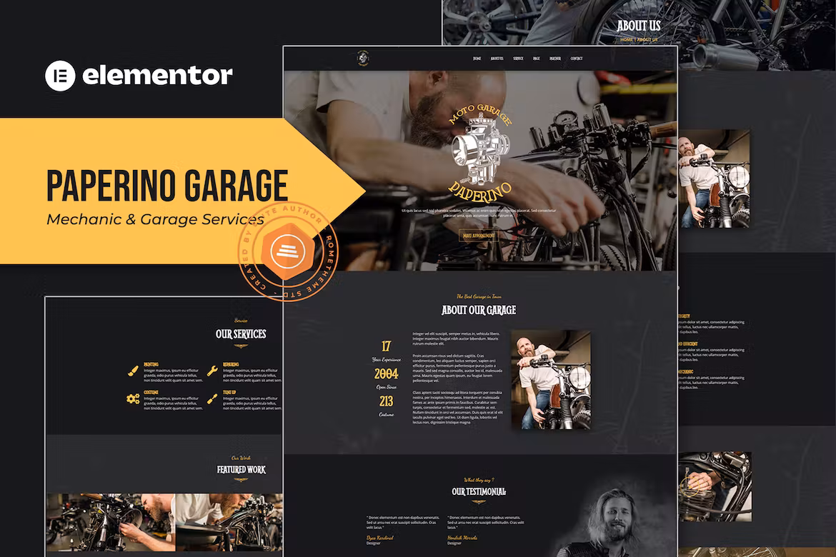 Mechanic Elementor Template Kit - Paperino Garage