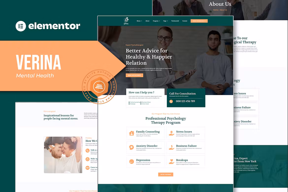 Mental Health Elementor Template Kit - Verina