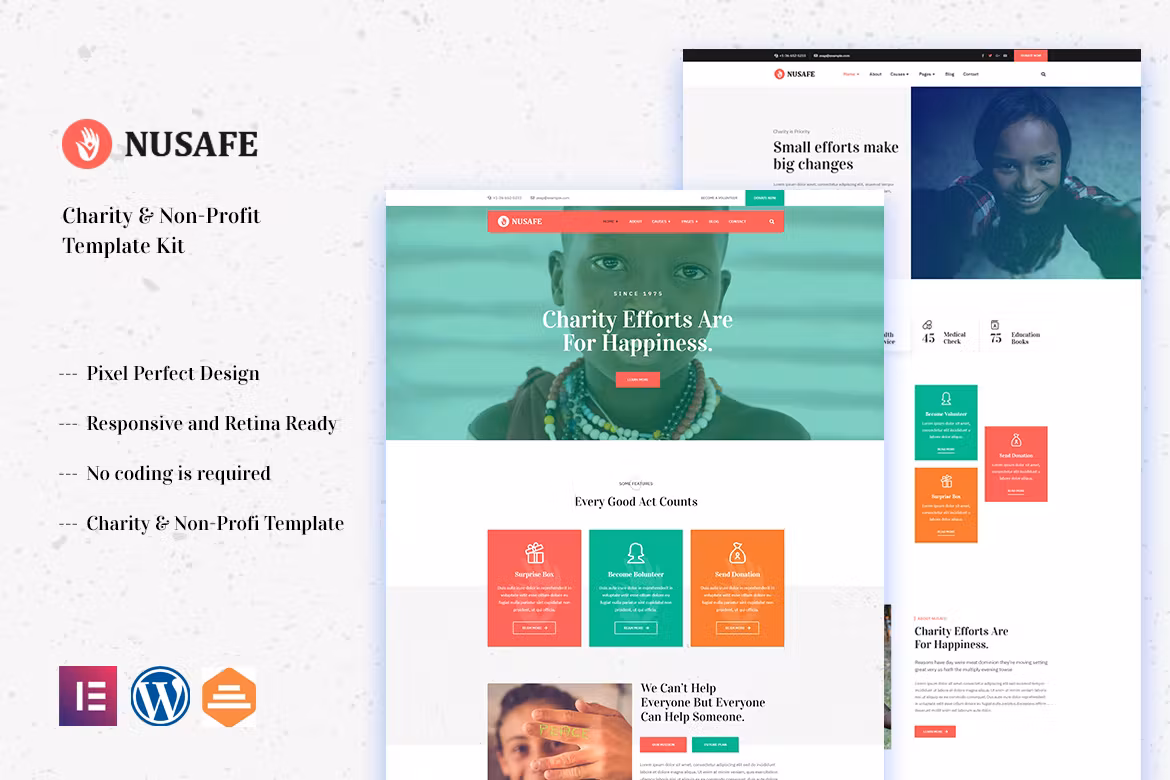 Nusafe - Charity & Non-Profit Elementor Template Kit