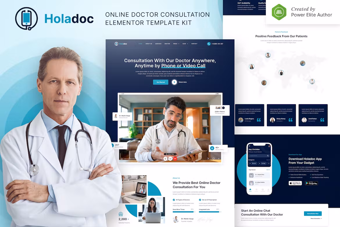 Online Doctor Consultation Elementor Template Kit – Holadoc