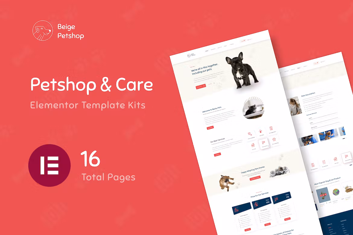 Pet Shop Woocommerce Elementor Template Kit - Beige