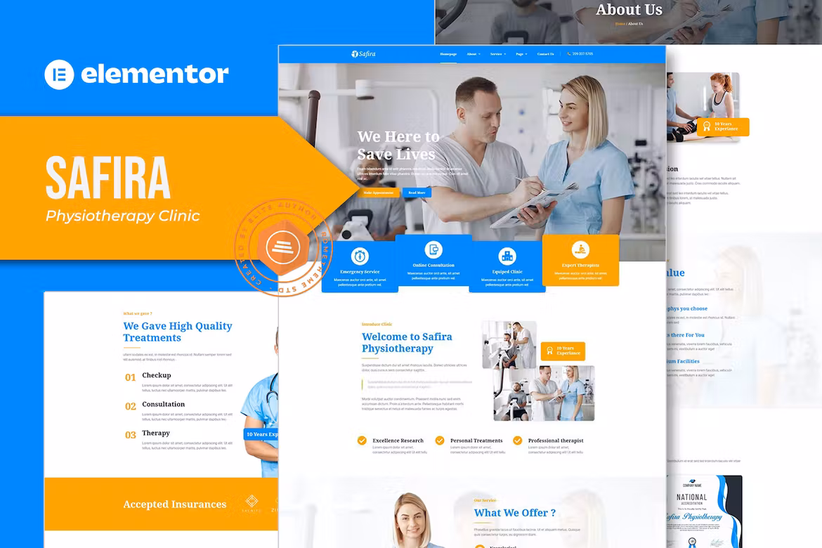 Physiotherapy Elementor Template Kit - Safira