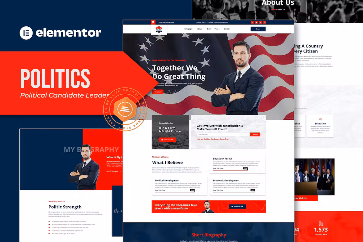Politics - Political Candidate Leader Elementor Template Kit