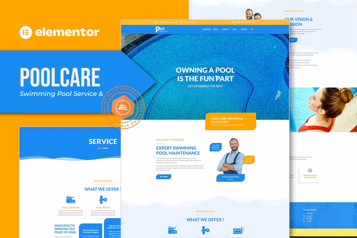 Poolcare - Swimming Pool Service & Maintenance Elementor Template Kit