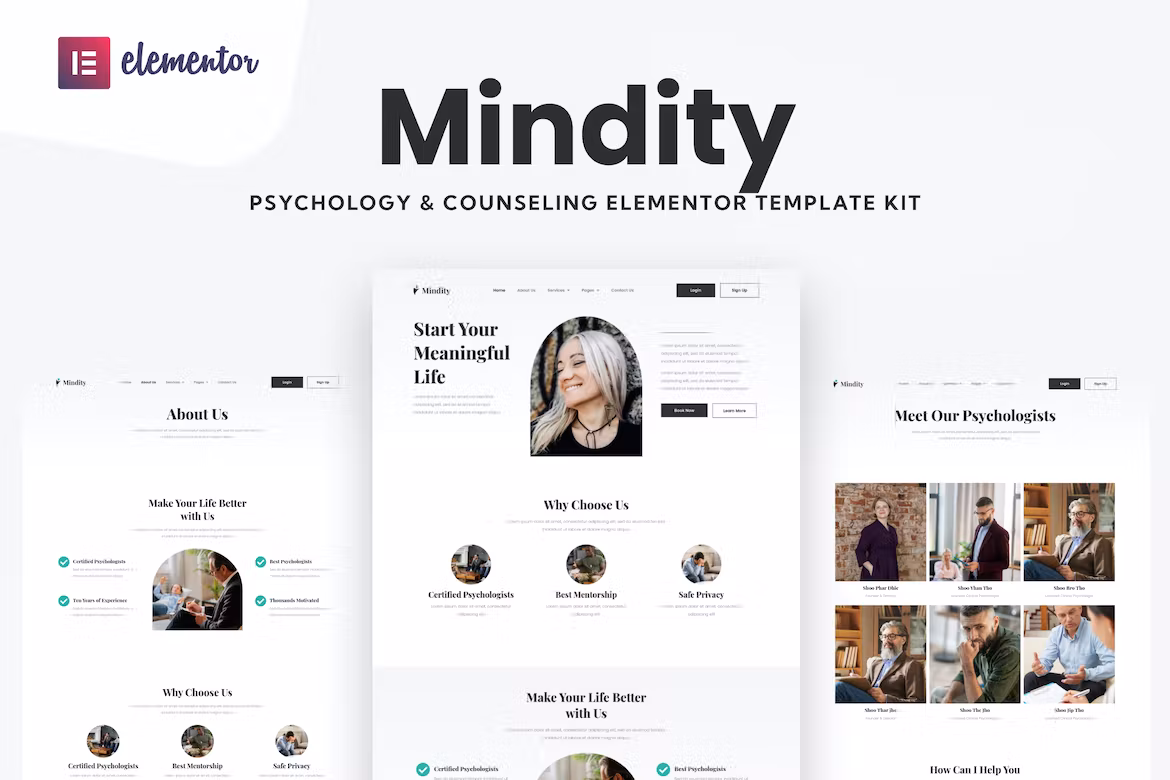 Psychologist Teraphist Elementor Template Kit - Mindity
