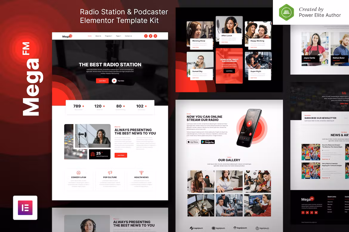 Radio Station & Podcaster Elementor Template Kit - MegaFM