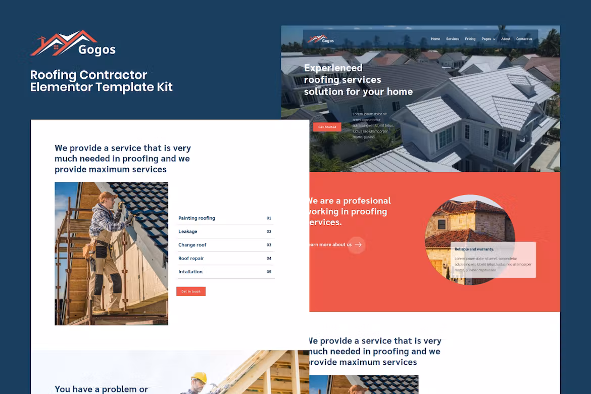 Roofing Contractor Elementor Template Kit - Gogos