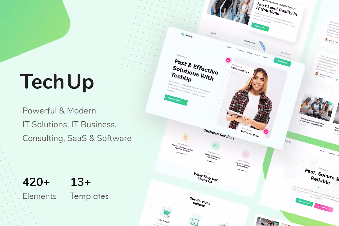 Technology IT Solutions & Services Elementor Template Kit - TechUp