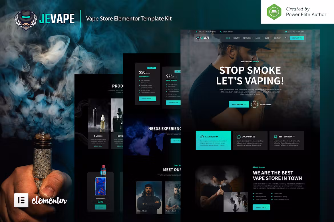 Vape Store Elementor Template Kit - Jevape