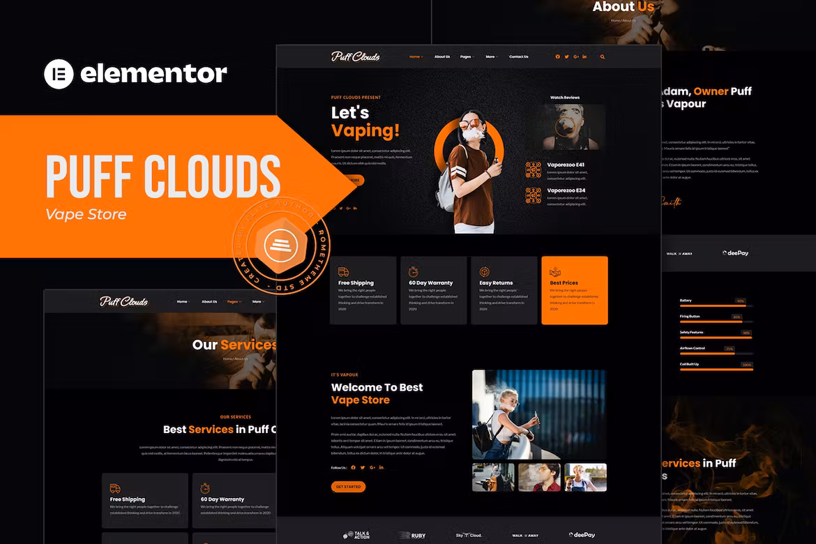 Vape Store Elementor Template kit - Puff Clouds