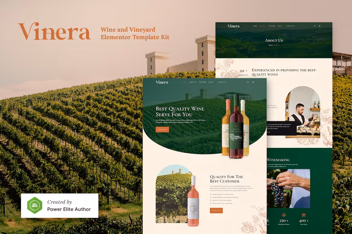 Vinera – Wine & Vineyard Elementor Template Kit
