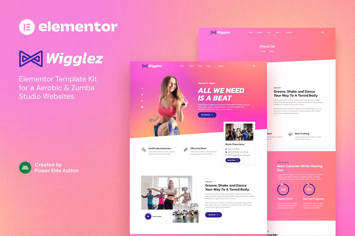 Aerobic & Zumba Studio Elementor Template Kit - Wigglez