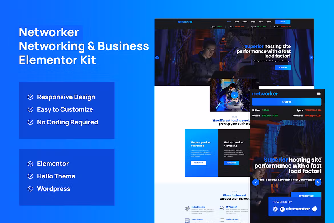 Business Services & Hosting Services Elementor Template Kit - Networker