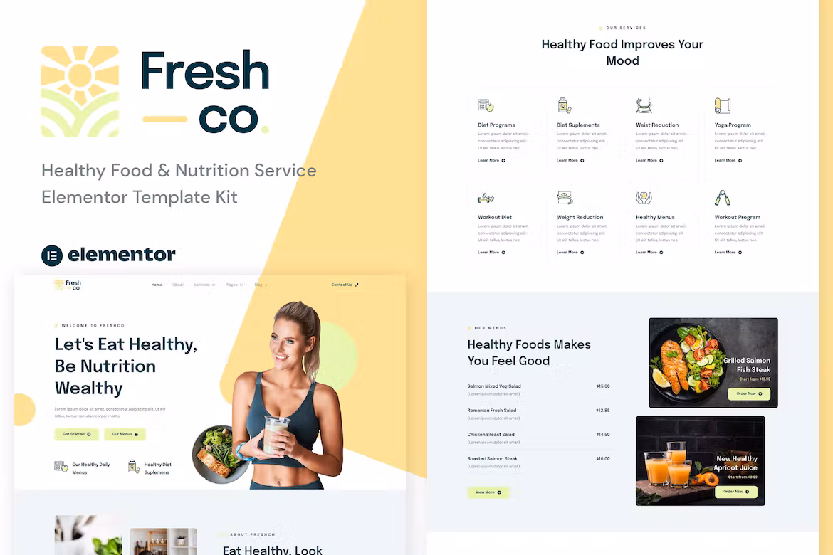 Healthy Food & Nutrition Service Elementor Template Kit - Freshco