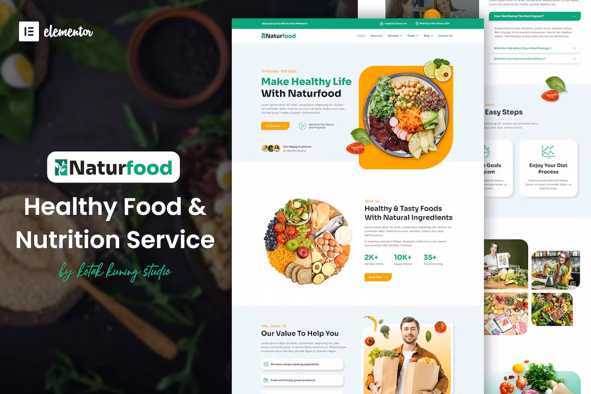 Healthy Food & Nutrition Specialist Elementor Template Kit - Naturfood