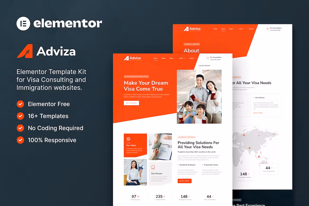 Immigration & Visa Consulting Elementor Template Kit - Adviza