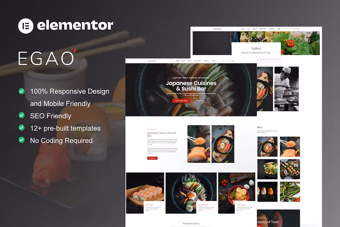 Japanese Restaurant & Sushi Bar Elementor Template Kit - Egao