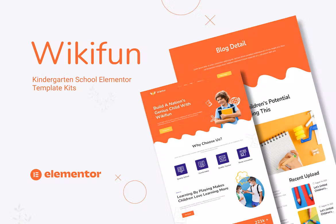 Kindergarten School Elementor Template Kit - Wikifun