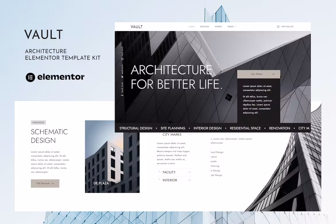 Architecture Interior Elementor Template Kit - Vault
