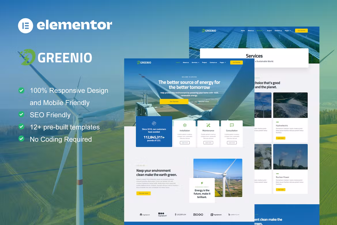 Green Energy & Technology Company Elementor Template Kit - Greenio