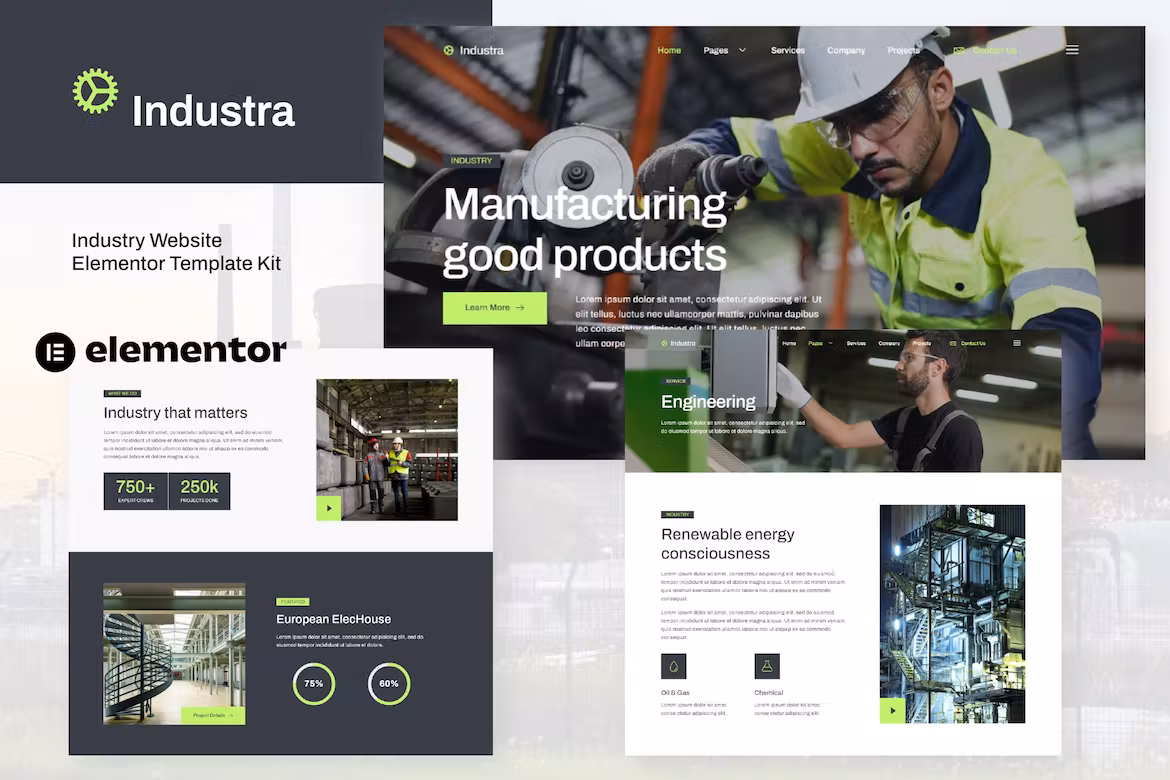 Industry & Manufacturing Elementor Template Kit - Industra