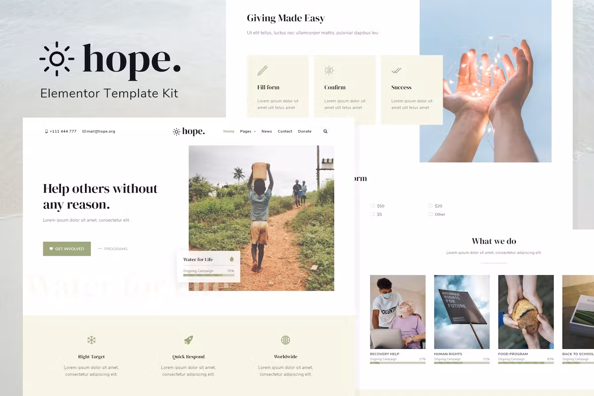 Non-Profit Elementor Template Kit - Hope
