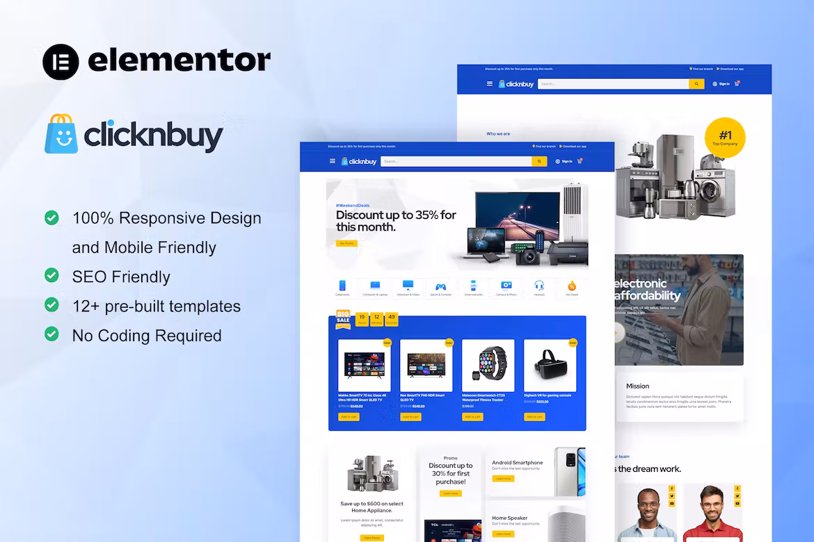 Woocommerce Electronic Store Elementor Template Kit - Clicknbuy